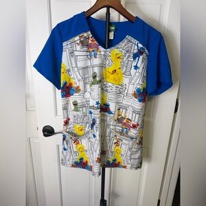 Sesame Street Print Scrub Top in Royal Blue